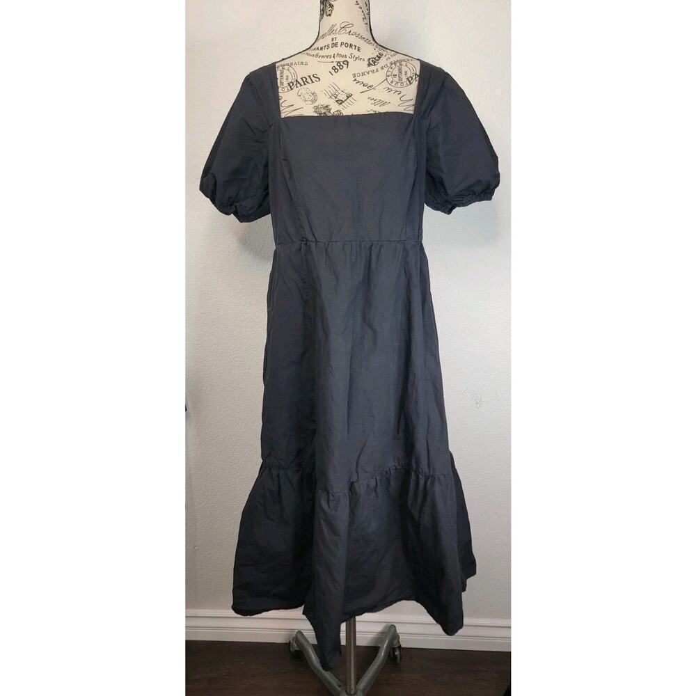 ASTR The Label Midi Dress Sz XL Smocked Puff Sleeve Squared Neck Whimsygoth - Picture 2 of 11